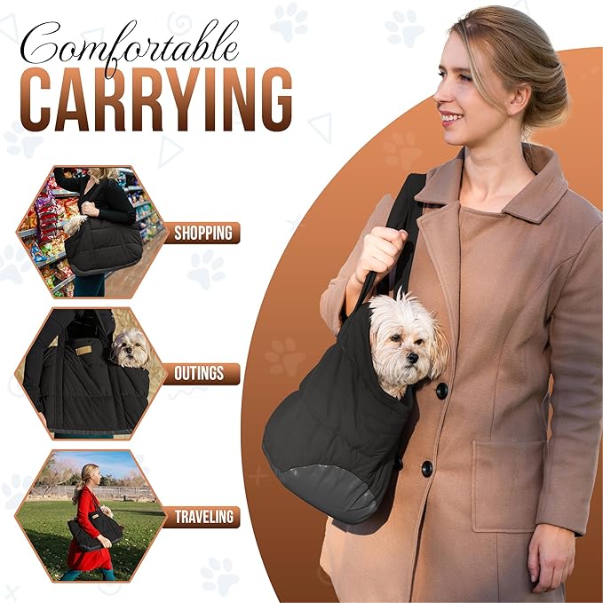 Dog Purse Carrier for Small Dogs, Cozy Plush Pet Carrier Purse, Secure Harness Clip, Lightweight Dog Tote Bag Carrier for Small Dogs and Puppies (Black)