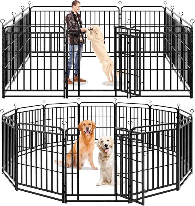 Dog Playpen Outdoor 12 Panels Heavy Duty Dog Fence 40" Height with Thick Pipe Anti-Rust with Doors Portable for RV Camping Yard, Total 32FT, 79 Sq.ft, Snowy Black