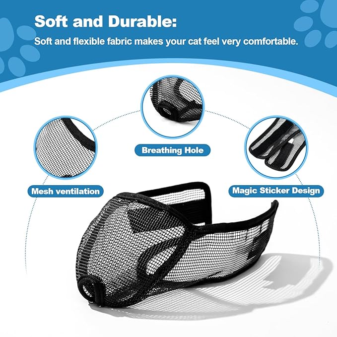 Cat Muzzle for Grooming Nail Trimming with Soft Mesh Covered, Prevent Biting Chewing(XS,Black)