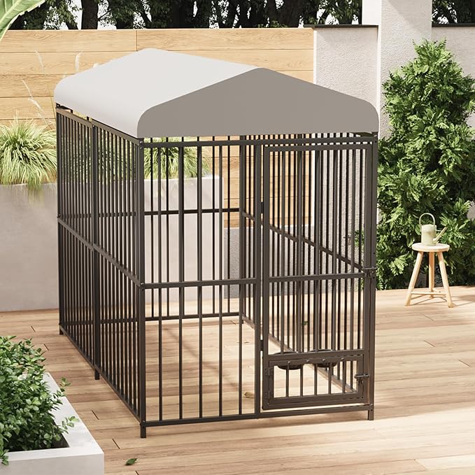 Large Outdoor Dog Kennel with Waterproof Cover, Large Dog House with Feeding Doors, Heavy Duty Dog Enclosures for Garden Backyard Courtyard(8×4×6FT)