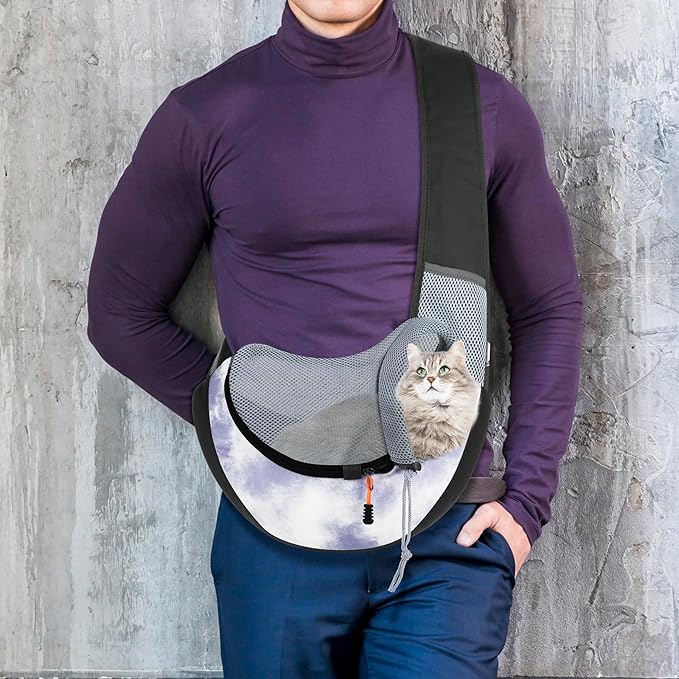 Cosmos Pet Dog Sling Carrier Breathable Mesh Pet Sling Bag Travel Pet Safe Carrier Hand Free Puppy Satchel with Padded Strap and Safety Rope for Small Dogs Cats Puppies to Outdoor Travel (Grey Blue)