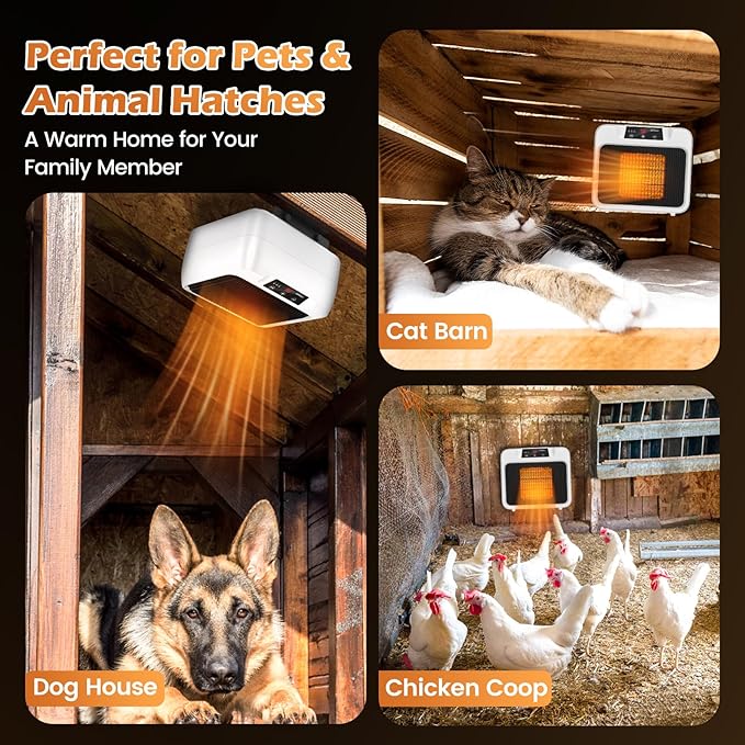 Upgrade 600W Large Dog House Heater w Thermostat, Adjustable Temp & Timer Heating Pet Heater for Outside Winter Insulated House,Safe Heated Outdoor & Won't Burn Pets, Electric Pet Kennel Heater