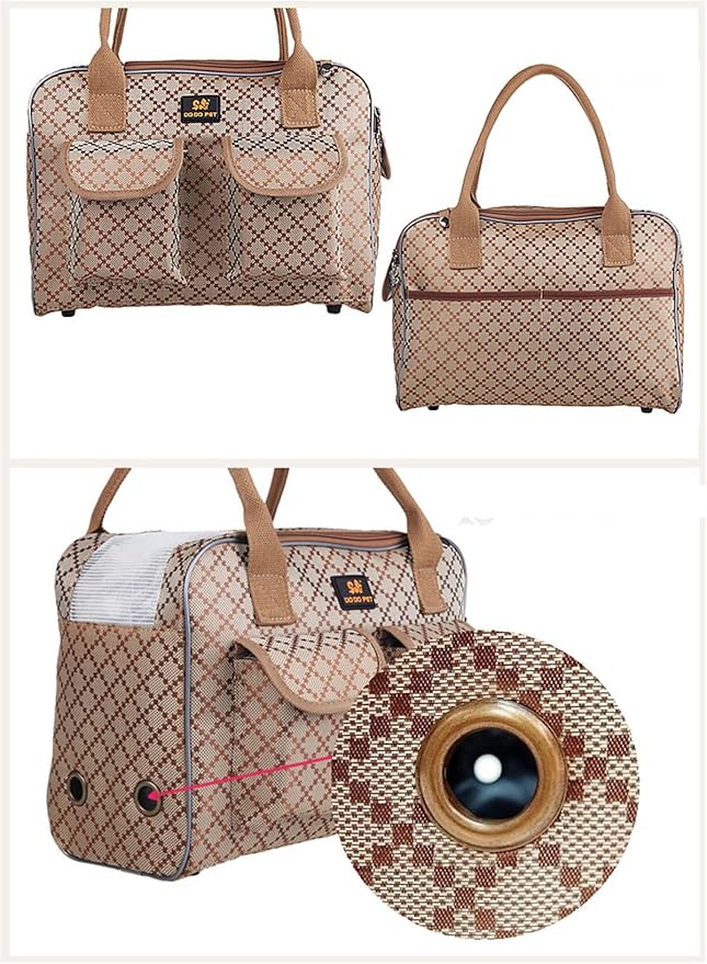 Hubulk Dog Carrier Bag Pet Tote Bag Doggie Handbag Cat Purse Puppy Pouch, Free Collapsible Dog Bowl Included (M Khaki)