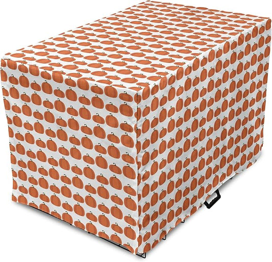 Lunarable Autumn Pumpkin Dog Crate Cover, Simplistic Halloween Fruit Pattern on Plain Backdrop, Easy to Use Pet Kennel Cover for Medium Large Dogs, 42 Inch, Orange Green