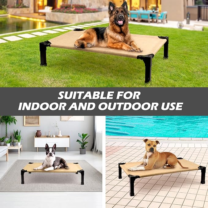 Cooling Elevated Dog Bed, Raised Dog Bed with Washable Breathable Mesh and Metal Frame, Portable Dog Cot Bed with No-Slip Feet for Outdoor and Indoor Use