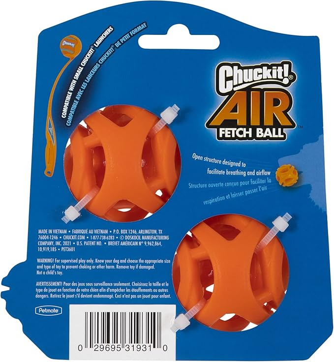 Chuckit! Air Fetch Ball Dog Toy, Small (2 Inch Diameter), for dogs 0-20 lbs, Pack of 2