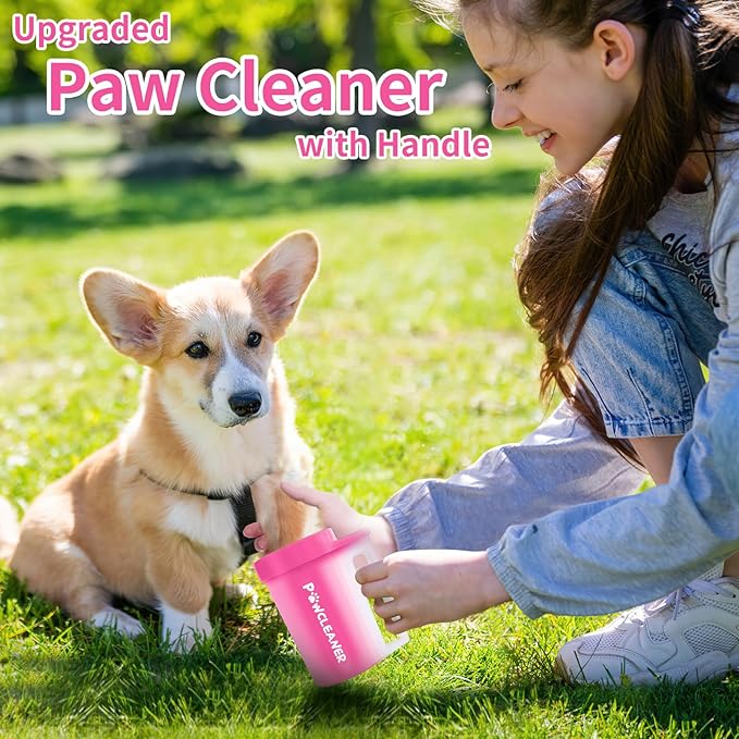 Buddy Muddy Pet Foot Cleaner with Handle, Absorbent Towels & Adjustable Bath Brush for Medium Dogs (Red)