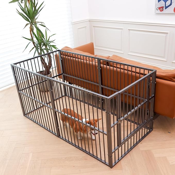 Dog Playpen - 32" Height Dog Pen, Heavy Duty Puppy Pen with Door, Safe & Sturdy, Easy Assemble for Indoor/Outdoor Pet Playpen (6 Panels with Door, Grey)