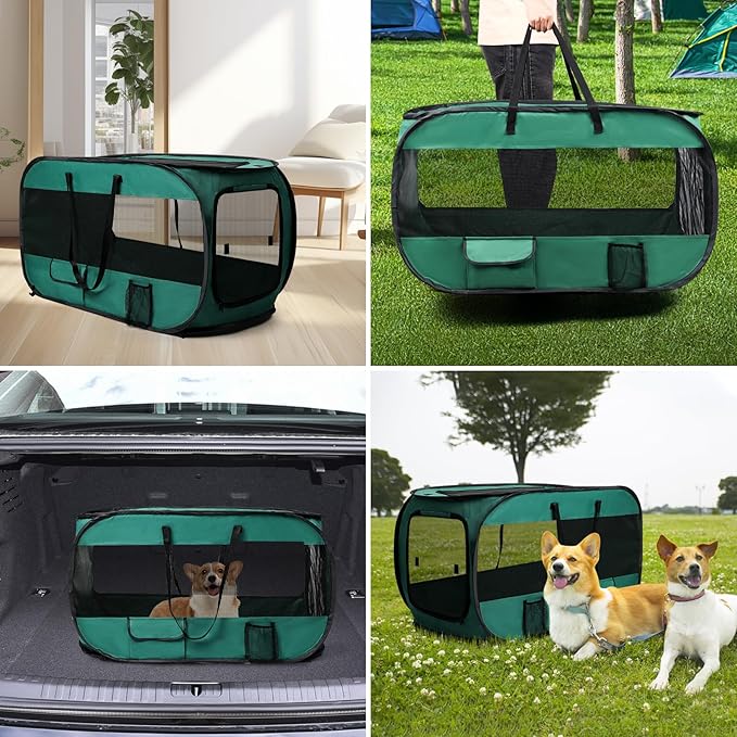 Realife Dog Enclosures Home Outdoor Fashions Portable/Collapsible/fixable, Pop Up Travel Pet Tent, 38" L x 22.5" W x 5.5" H,Green
