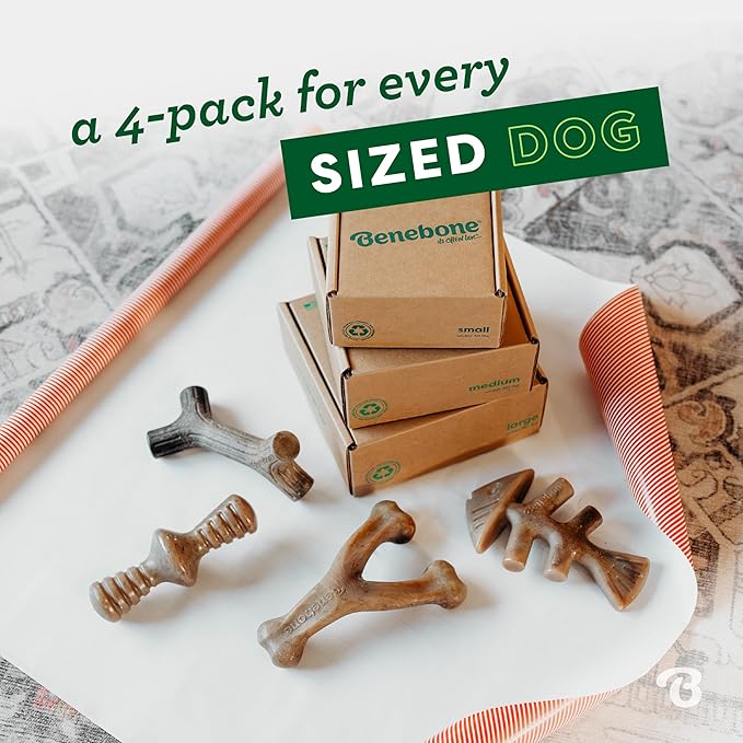 Benebone Large 4-Pack Dog Chew Toys for Aggressive Chewers, Made in USA, 90lbs and Under