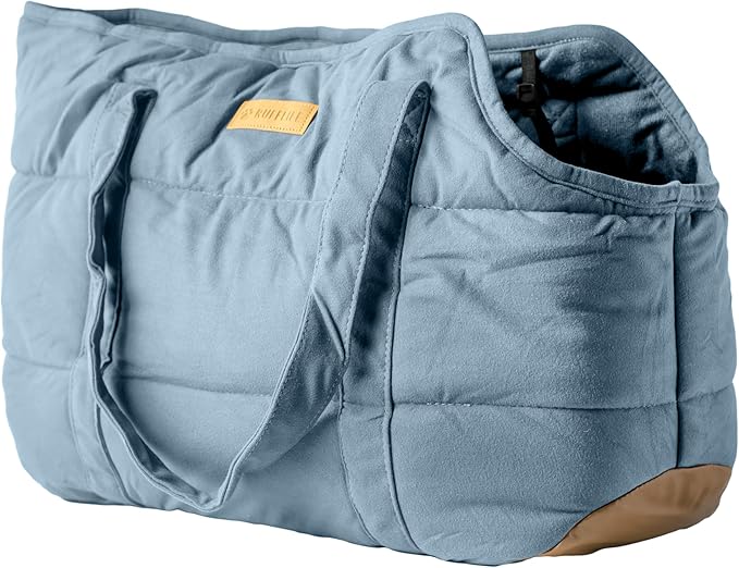 Cozy Plush Pet Carrier Purse - Secure Harness Clip, Lightweight Tote Design for Small Dogs and Puppies (Light Blue)