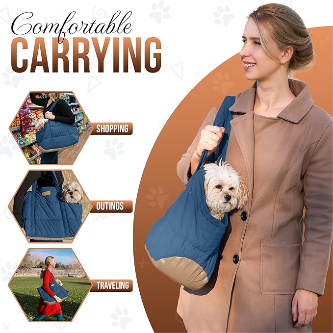 Cozy Plush Pet Carrier Purse - Secure Harness Clip, Lightweight Tote Design for Small Dogs and Puppies (Dark Blue)