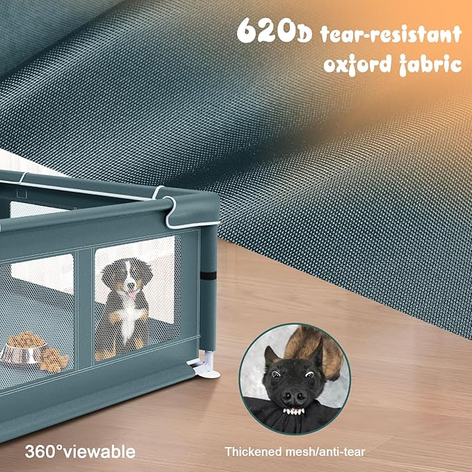 Puppy PlayPen 42 × 42 Inch, Dog Playpen with Gate for Puppies, Cat, Small and Medium Dogs, Pet PlayPen with Roof for Outdoors & Indoors, Thickened Fabric, Safe & Sturdy Dog Fence(Green)