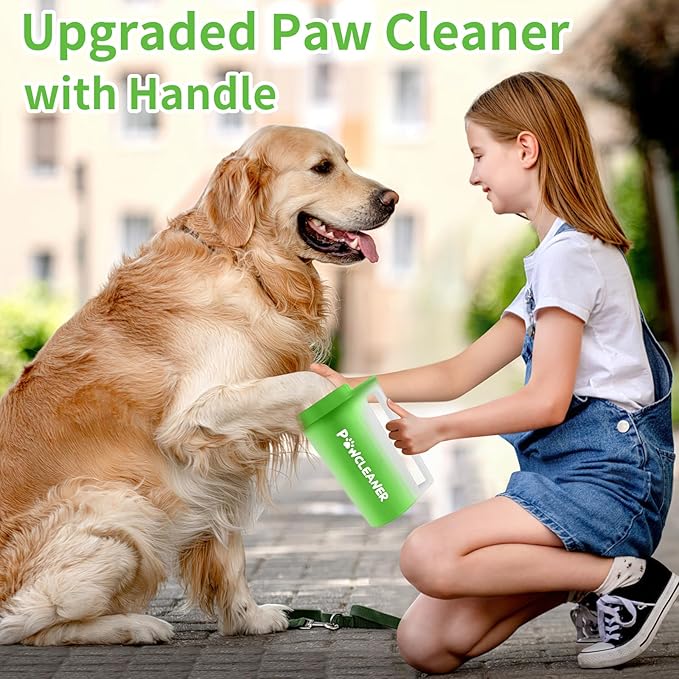 Buddy Muddy Green Pet Foot Cleaner with Handle, Adjustable Bath Brush & Absorbent Towels for Large Dogs