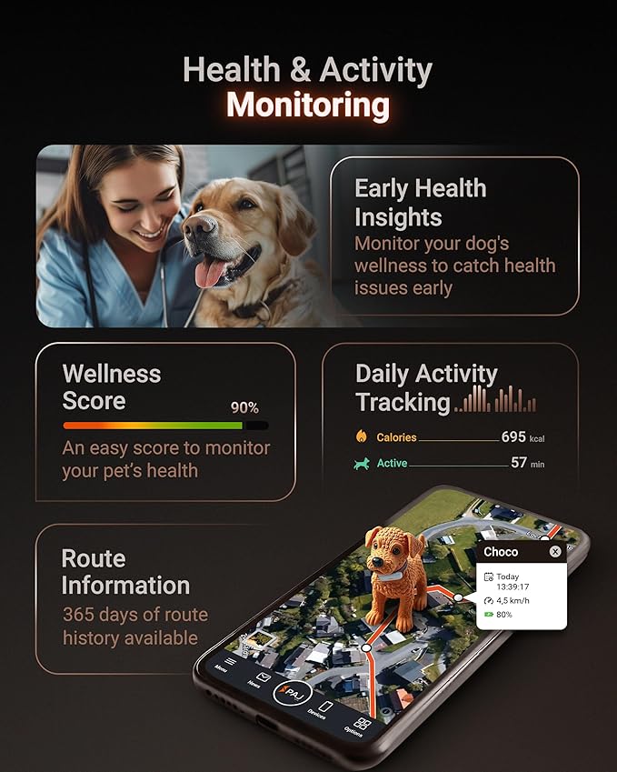 PAJ GPS Tracker for Dogs - 4G GPS Collar Tag with Real-Time Location Tracking & Runaway Alert - Waterproof & Up to 10 Days Battery Life - Fits Any Collar w/Glowing LEDs - Subscription Required - Grey