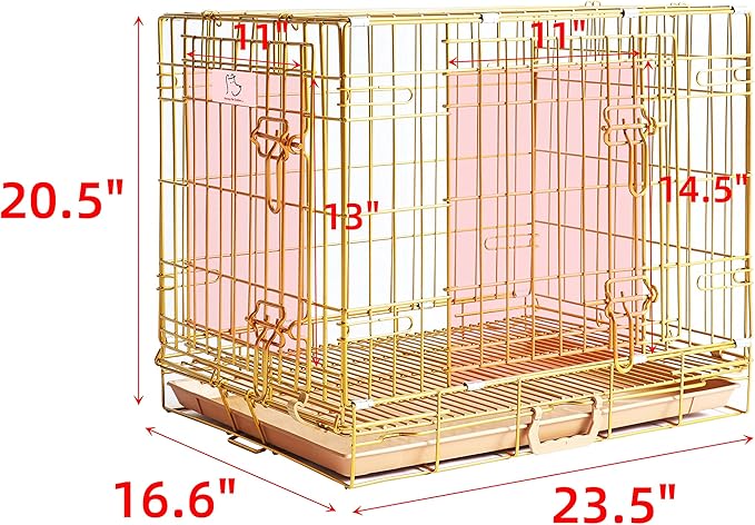 Homey Pet Dog Crates for Medium Dogs, Collapsible Small Dog Cage, Nano-Coated Metal Wire Puppy Kennel Indoor with Removable Floor Grid Tray, Double Doors Dual Locks, GOLD24+GREEN30 Bundle