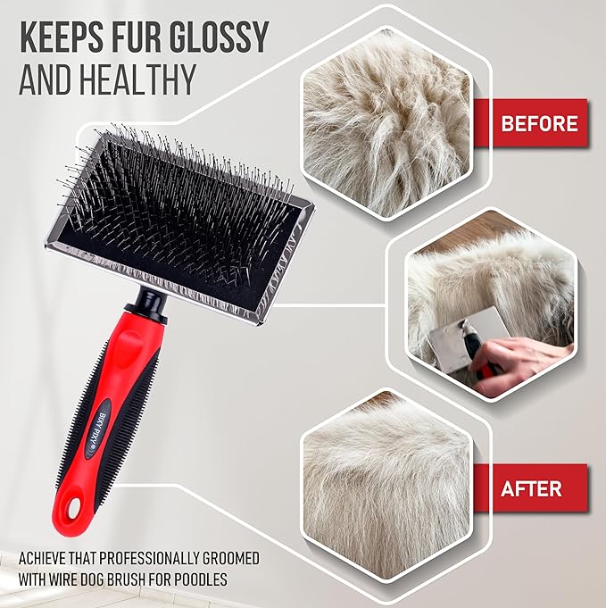 Slicker Brush for Dogs With Coated Tips - Extra Long Pins Removes Tangles - Doodle and Goldendoodle Brush Goes Deep Into Undercoat - Golden Retriever Brush for Shedding - Cepillo Para Perros