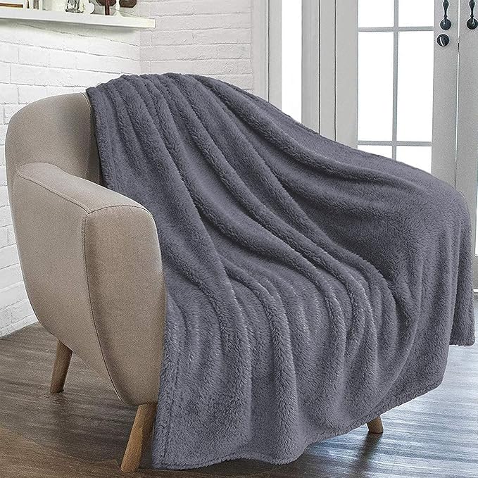 furrybaby Dog Blanket Soft Dog Blankets for Large Dogs Puppy Essentials Washable Fluffy Sherpa Fleece Cat Blanket 40x47 Inches for Bed Furniture Couch Sofa (Double-Layer Large, Grey)