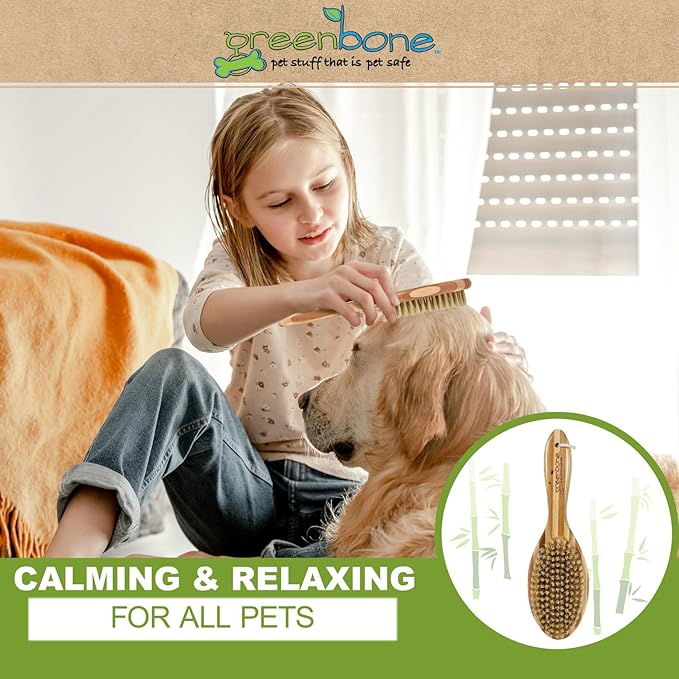 Pet Spa Bristle Brush - All-Natural Bamboo Pet Grooming Brush - Entirely Made from Sustainable Bamboo for Dogs & Cats