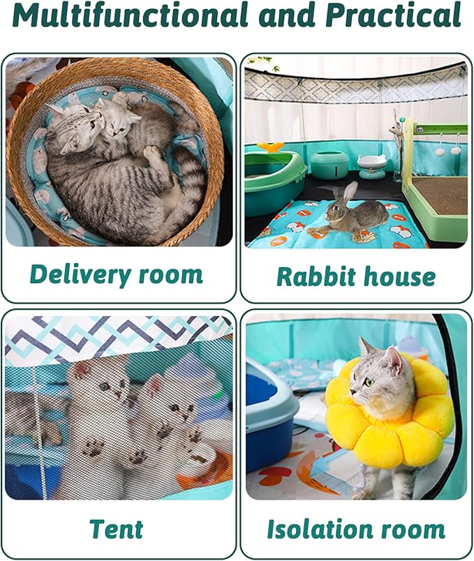 BNOSDM Rabbit Playpen with Zippered Top Portable Cat Play pens Cage Tent Kitten Foldable Pop Up playpen Indoor Outdoor Travel Use Exercise Yard Fence for Rabbits Kittens Cats