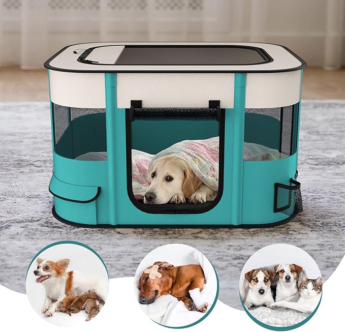 Foldable Pet Playpen, Portable Dog Cat Crate Pet Kennel Tent, Removable Shade Cover, Free Carrying Case, Indoor Outdoor Travel Use for Small Medium Large Dogs Cats (L-Blue-S, Medium(72*54.5*42.5CM))