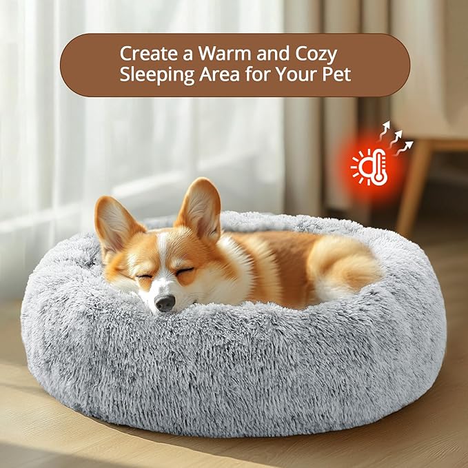 JOLLYVOGUE Donut Dog Bed for Large Dogs, Anti-Anxiety Washable Round Large Pet Bed, Calming Donut Dog Bed for Sleeping, Fluffy Dog Beds for Large Dogs, Round Bed for Indoor Pet (36"/Smoke Gray