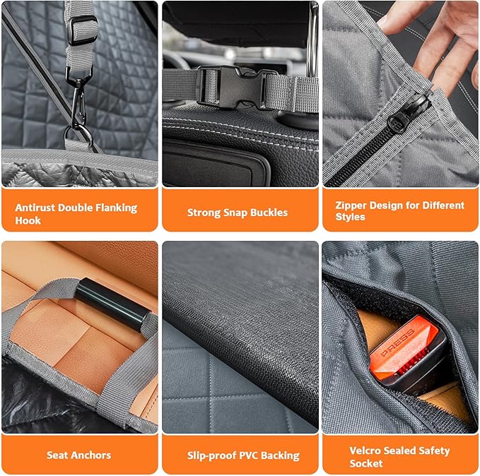 URPOWER 6 in 1 Dog Car Seat Cover, 60/40 Split Dog Seat Cover for Back Seat 100% Waterproof Dog Car Hammock Nonslip Backseat Dog Cover with Mesh Window Pet Seat Protector for Cars, Trucks and SUVs