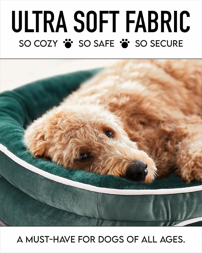 OhGeni Orthopedic Dog Bed for Large Dogs, Dog Couch Design with Egg Foam Support, Removable, Machine Washable Plush Cover and Non-Slip Bottom with Four Sided Bolster Cushion (Dark Green)