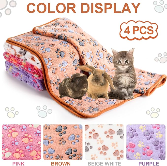 Tatuo 4 Pcs Dog Blanket Pet Puppy Blanket Puppy Teething Toys Paw Print Fleece Blanket for Pet Cat Soft Warm Sleep Mat Guinea Pig Cage Blanket(Midwest (24 x 47 Inch),White, Coffee, Pink, Purple)