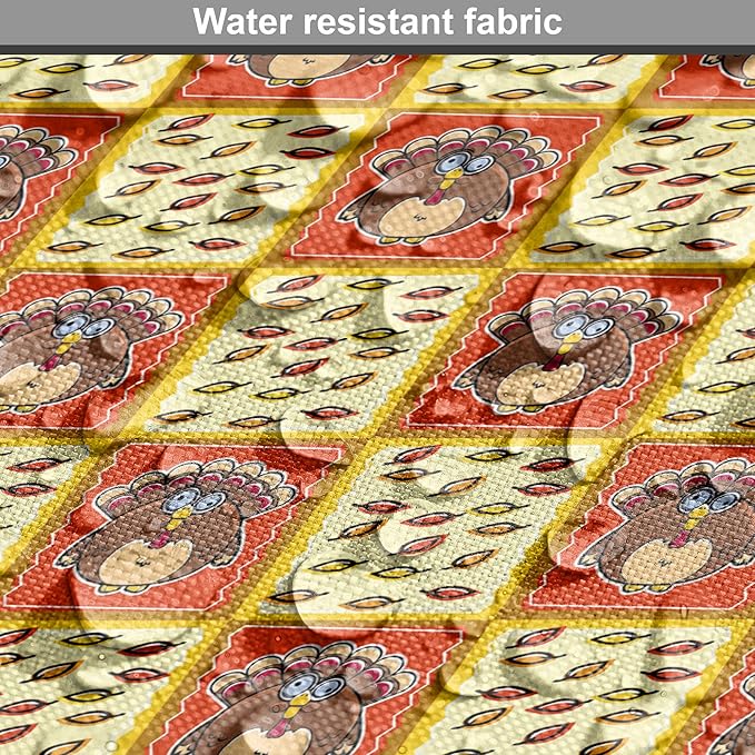 Lunarable Thanksgiving Dog Crate Cover, Checkered Pattern with Funny Cartoon Gobbler and Fallen Autumn Leaves, Easy to Use Pet Kennel Cover for Medium Large Dogs, 48 Inch, Red Yellow Brown