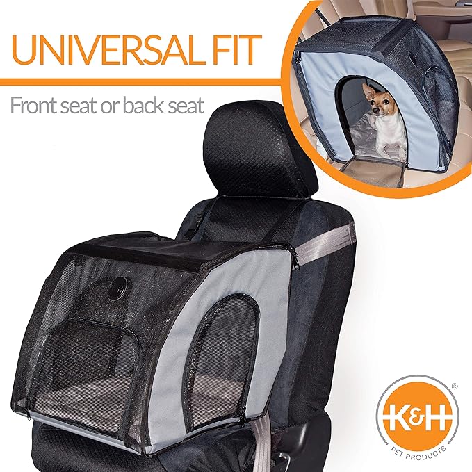 K&H Pet Products Travel Safety Carrier for Pets, Dog Crate for Car Travel, Dog Soft-Sided Carrier for Large Dogs, Portable Car Seat Kennel, Gray/Black Large 29.5 X 22 X 25.5 Inches