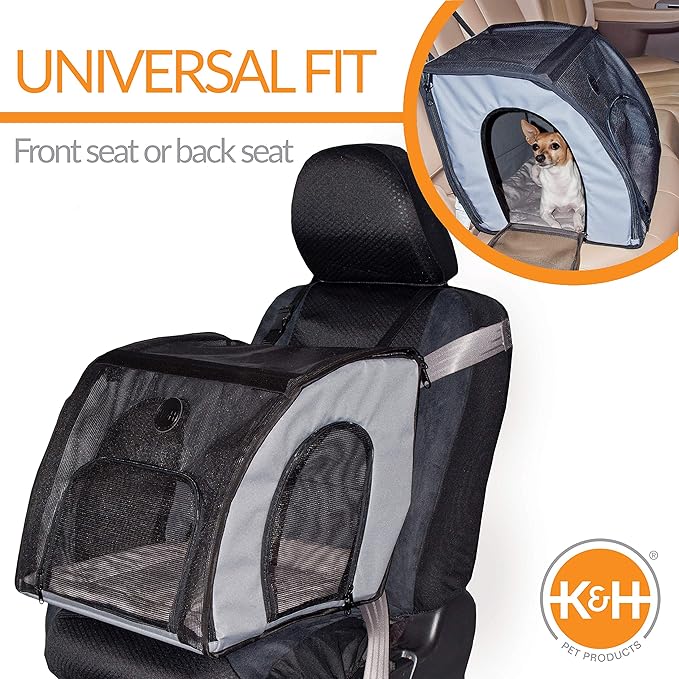 K&H Pet Products Travel Safety Carrier for Pets, Dog Crate for Car Travel, Dog Soft-Sided Carrier for Medium Dogs, Portable Car Seat Kennel, Gray/Black Medium 24 X 19 X 17 Inches