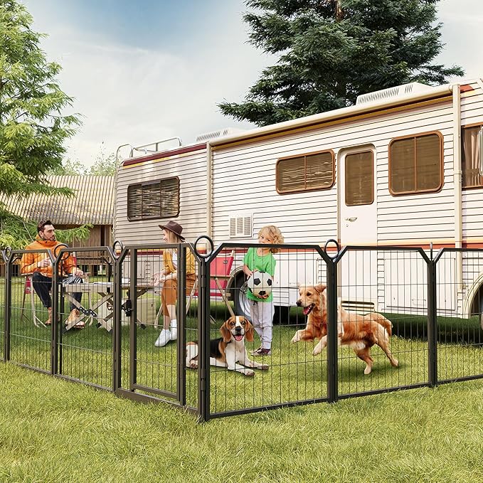 Dog Playpen Portable Extra Large 16 Panels 24" Height Adjustable with Gate, Perfect for Puppies and Small Dogs, Easy to Store, Customizable Layout for Indoor, Yard, RV Camping,Fence partition