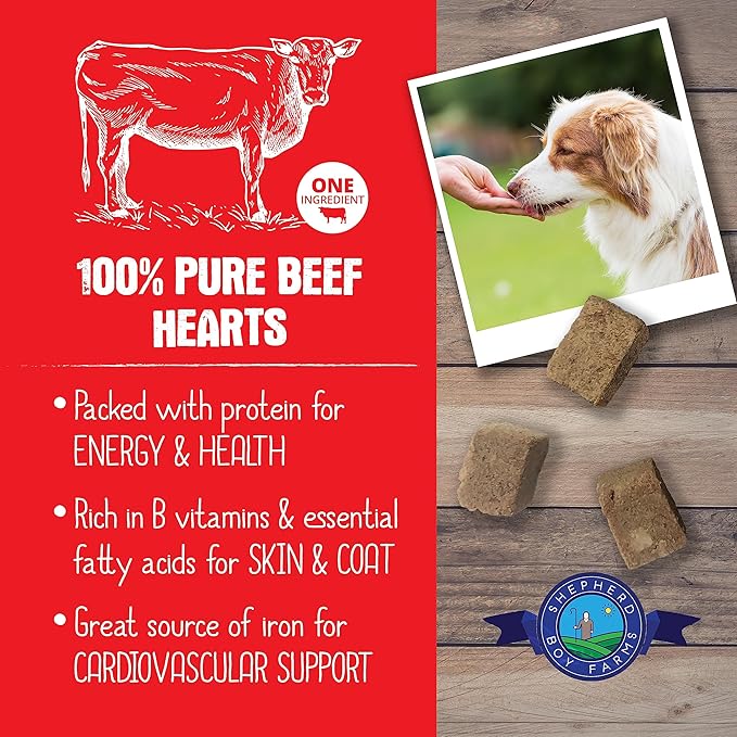 Freeze Dried Dog and Cat Treats, Beef Heart, All Natural Single Ingredient Freeze-Dried Dog Treat & Dog Snacks, Made in USA, High Protein, Essential Nutrition of Raw Dog Food, 8oz