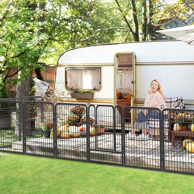Dog Playpen 40 inch Dog Fence for Outdoor Indoor Use Heavy Duty Metal Dog Pen for Large Dogs, Rustproof Pet Playpen Portable Pet Fence Outdoor for Yard, RV Camping, Customizable, 42 Panels