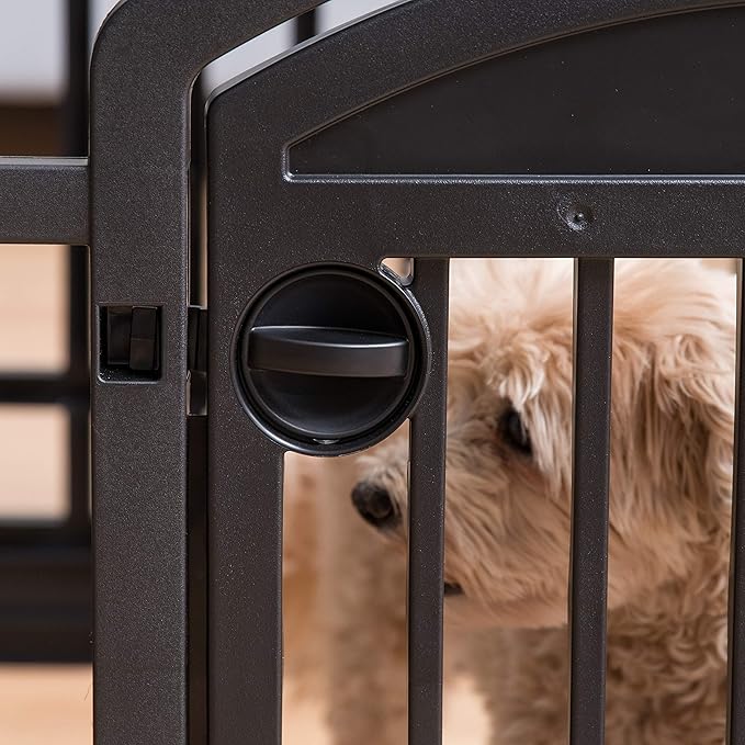 IRIS USA 24-inch 6 Panel Exercise Pet Playpen with Door, Black + IRIS USA Pee Pads Square Pet Training Pad Holder for Dogs, Dark Gray
