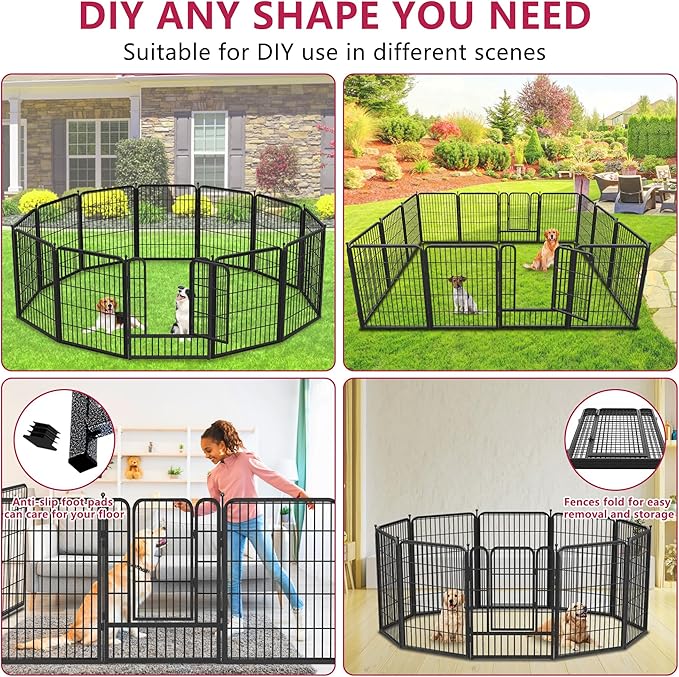 Dog Playpen Outdoor 32Inches Height 12 Panels Heavy Duty Metal Dog Fence with Doors Dog Pens for Medium/Small Dogs Portable Pet Puppy Playpen for Outdoor Indoor RV Camping Yard Black slive