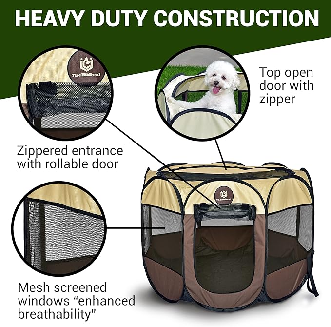 Puppy Playpen – Medium Sized Pet Playpen for Indoor & Outdoor use, Playpen for Dogs, Cats, Pets – Portable Collapsible Small Dog Playpen Crate with Mesh Side Panels - Carry Bag Included