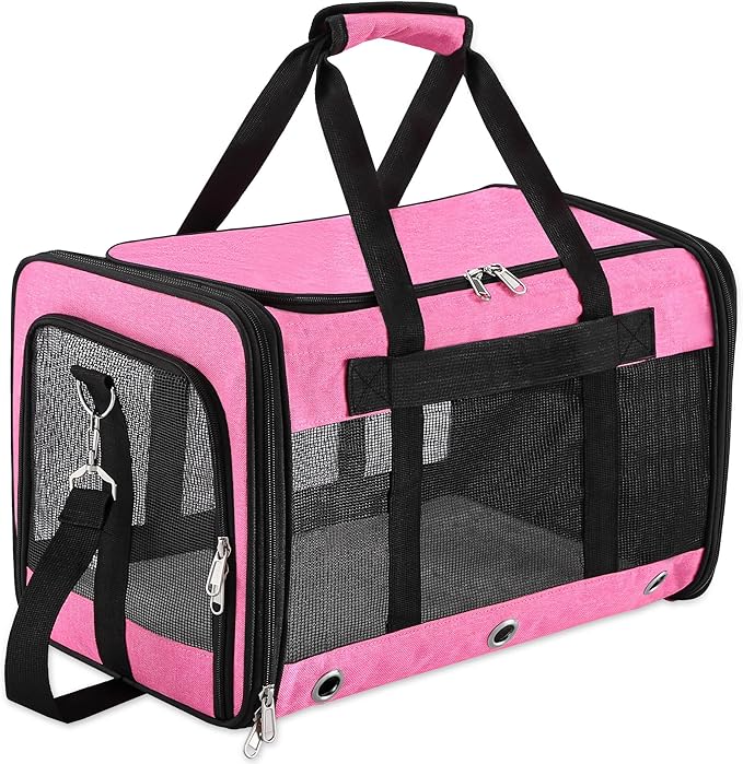 Soft Sided Cat/Dog Carrier,Collapsible Pets Travel Carriers for Pet/Puppy with Shoulder Strap & Removable Mat,Mesh Top Load Small Dogs/Cats Carry Bag Up to 17 Lbs TSA Airline Approved(Pink,M)