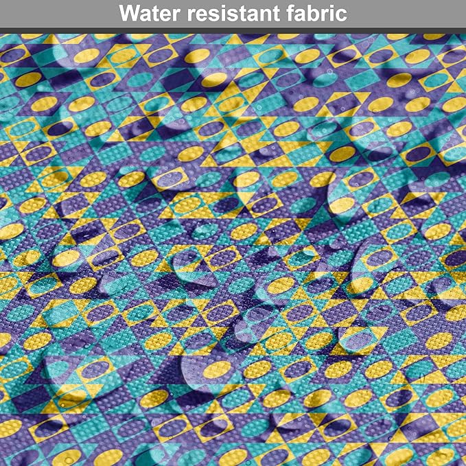 Lunarable Yellow and Blue Dog Crate Cover, Circles Squares and Triangles Mosaic Pattern with Dots Vibrant, Easy to Use Pet Kennel Cover for Medium Large Dogs, 36 Inch, Purple Sky Blue Yellow