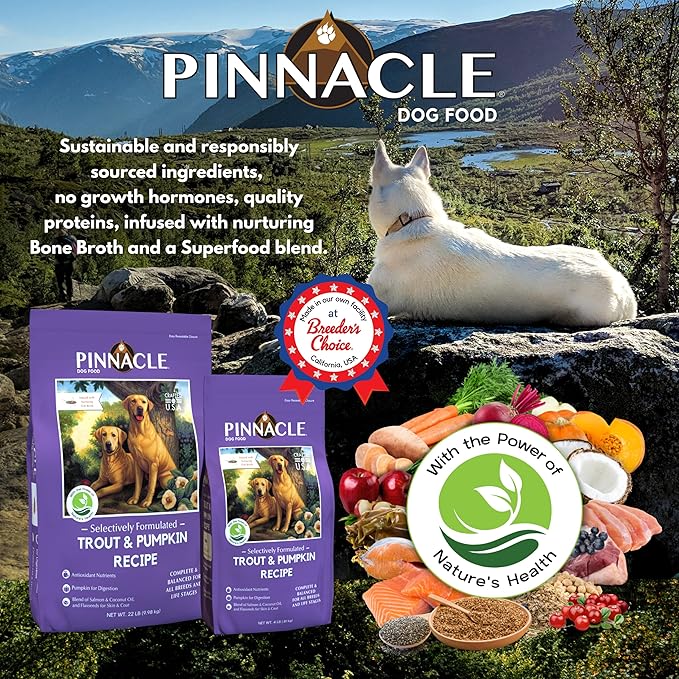 Pinnacle Trout & Pumpkin Dry Dog Food 4 lb, Infused with Broth