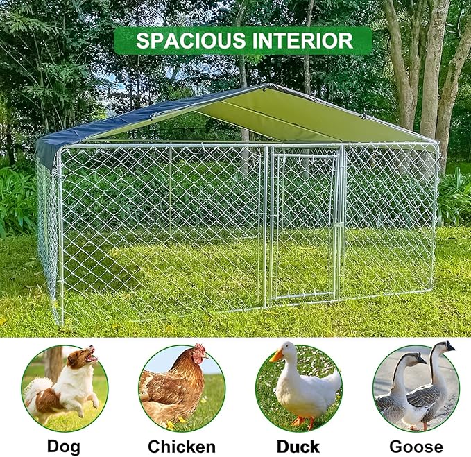 Extra Large Outdoor Dog Kennels, Heavy Duty Dog Playpen for Outdoor Summer, Dog Enclosures with Lockable Door, Metal Dog Cage with Waterproof and UV-Resistant Cover for Yard
