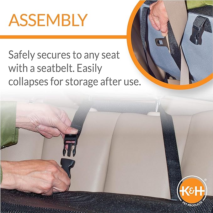 K&H Pet Products Travel Safety Carrier for Pets, Dog Crate for Car Travel, Dog Soft-Sided Carrier for Medium Dogs, Portable Car Seat Kennel, Gray/Black Medium 24 X 19 X 17 Inches