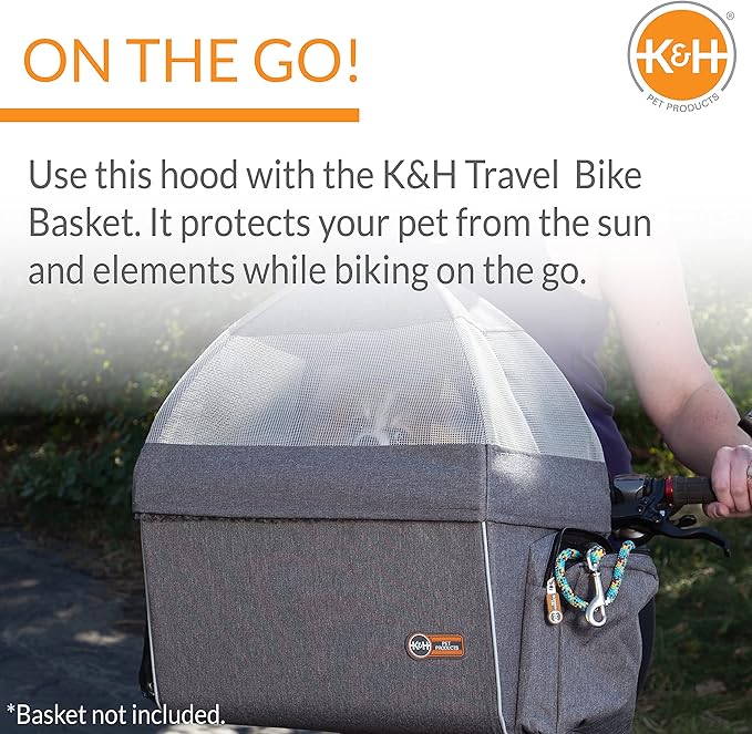 K&H Pet Products Travel Bike Basket Hood for Pets Classy Gray Large 12.5 X 16 X 13 Inches