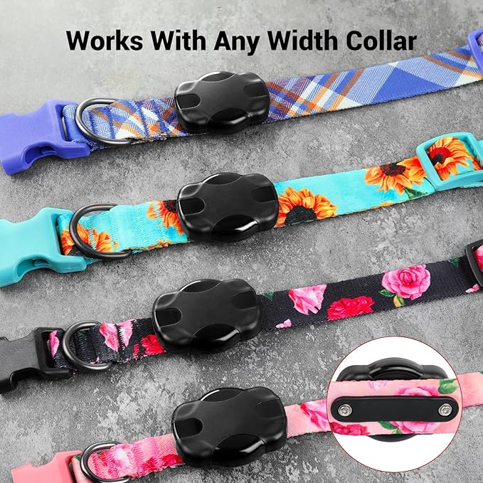 Airtag Dog Collar for Large Dogs, Rose-Pink Dog Collars Girl with AirTag Holder Waterproof Airtag Case, Including Flower Spring Dog Collar Bowtie, for All Female Dogs 