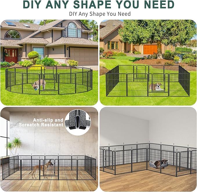 Musen Dog Playpen Indoor Outdoor, 16 Panels Dog Pen 32" Height Dog Fence Exercise with Doors for Large/Medium/Small Dogs, Portable Pet Playpen for Yard RV Camping, Hammer Paint Finish (Patent Pending)
