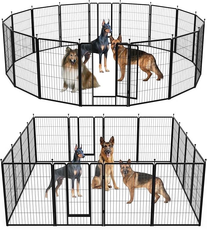 HealSmart Dog Playpen Indoor, Puppy Playpen Indoor Outdoor for Yard, Camping, RV, 40" Height 16 Panels Heavy Duty Dog Pen for Medium/Large Dogs, Black