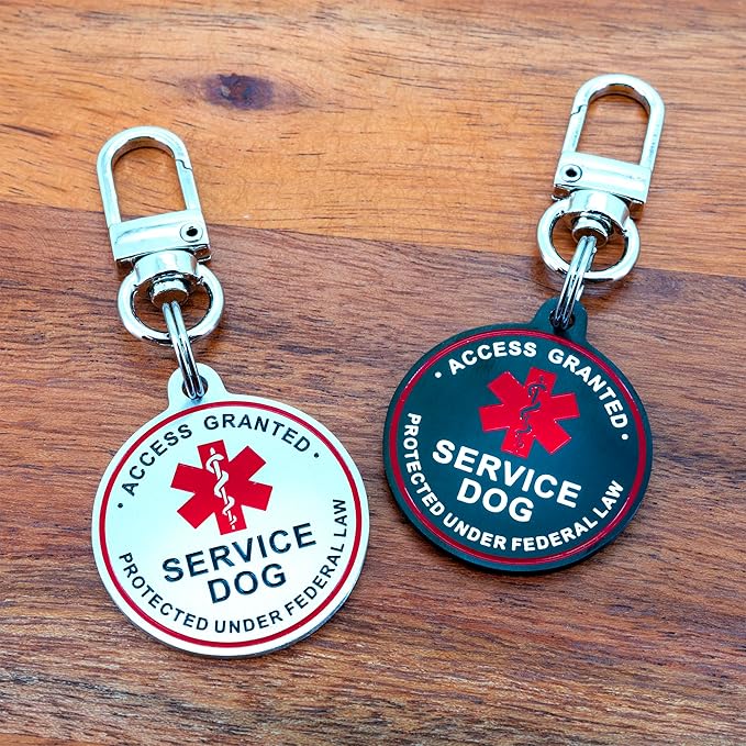 Service Dog ID Tag for Small & Large Dogs - Emotional Support ESA Medical Alert Collar Accessory - Durable Stainless Steel Service Animal Tag - Access Granted Service Dog Tag in Black Large