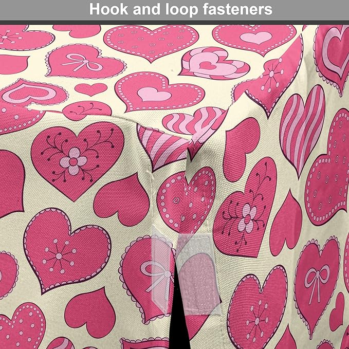 Lunarable Hearts Dog Crate Cover, Valentines Day Inspired Heart Designs with Various Styles Curved Lines Flowers Bows, Easy to Use Pet Kennel Cover for Medium Large Dogs, 42 Inch, Cream Pink