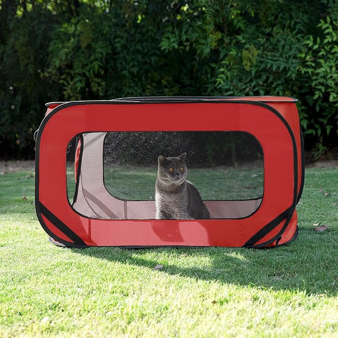 Love's cabin 36in Portable Large Dog Bed - Pop Up Dog Kennel, Indoor Outdoor Crate for Pets, Portable Car Seat Kennel, Cat Bed Collection, Red